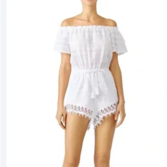 BB DAKOTA  boutique white gauze off shoulder romper women’s size medium - Picture 3 of 17